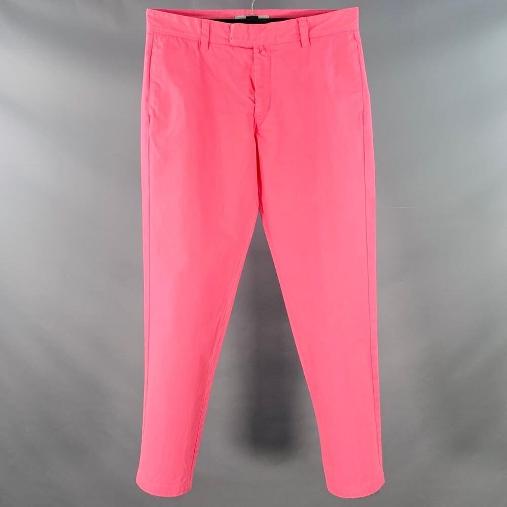 ORLEBAR BROWN Size 32 Neon Pink Cotton Flat Front Tapered Casual Pants